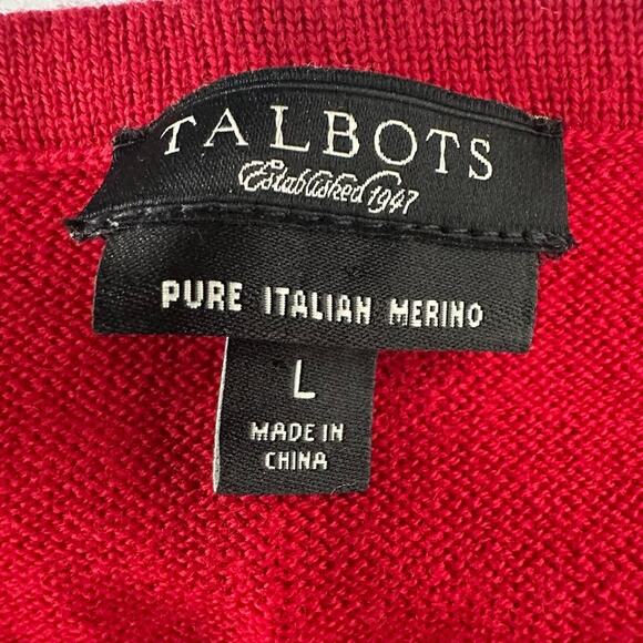 Talbots Sweater Vest Sz L Red Argyle Italian Merino Wool Button Academia Preppy - Picture 5 of 7